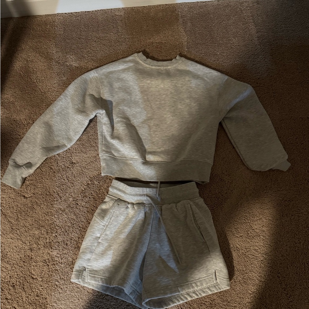 Gray Cropped Sweatshirt and Shorts - Picture 4 of 5